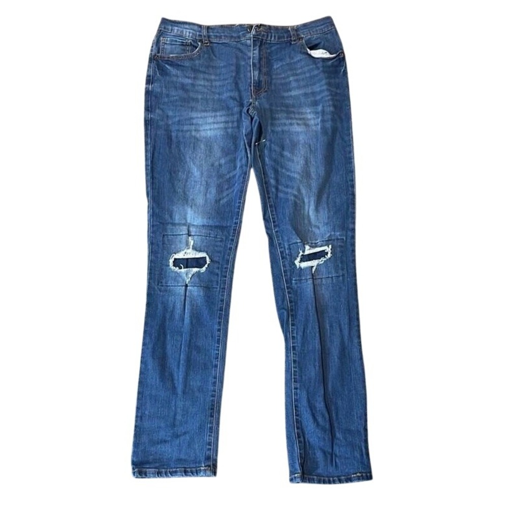 Epic Threads Slim Straight Blue Denim Boys Jeans Size 20 Distressed Ripped Knee